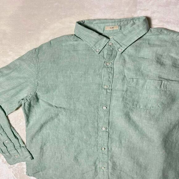 Baird McNutt Irish Linen Camp Shirt Men's XL J Crew Slim Fit Pale Mint Green - Picture 2 of 7